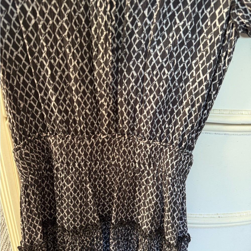 Skylar + Madison Brown and White Ruffled Puff Sleeve Mini Dress - Picture 9 of 9